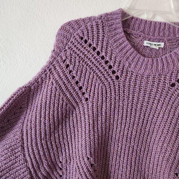 Elizabeth and James Knit Sweater Giada Purple Cropped Oversize Metallic Gold XL - Picture 7 of 8